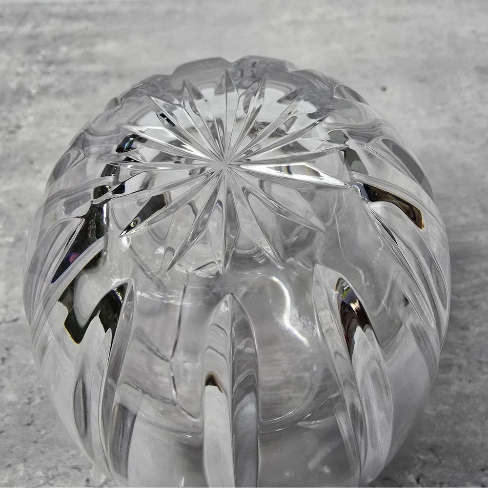 Atlantis Signed Crystal Vase Portuguese Lead Glass Vertical Cut Starburst Base